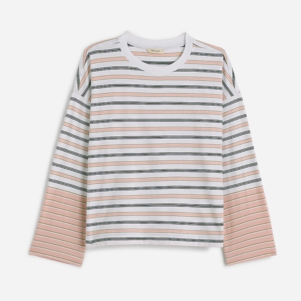 Madewell Women's Striped Long Sleeve Tee - White and Pink